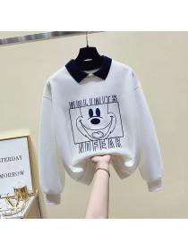 Korean style Thickened loose cartoon letter embroidery long-sleeved sweater