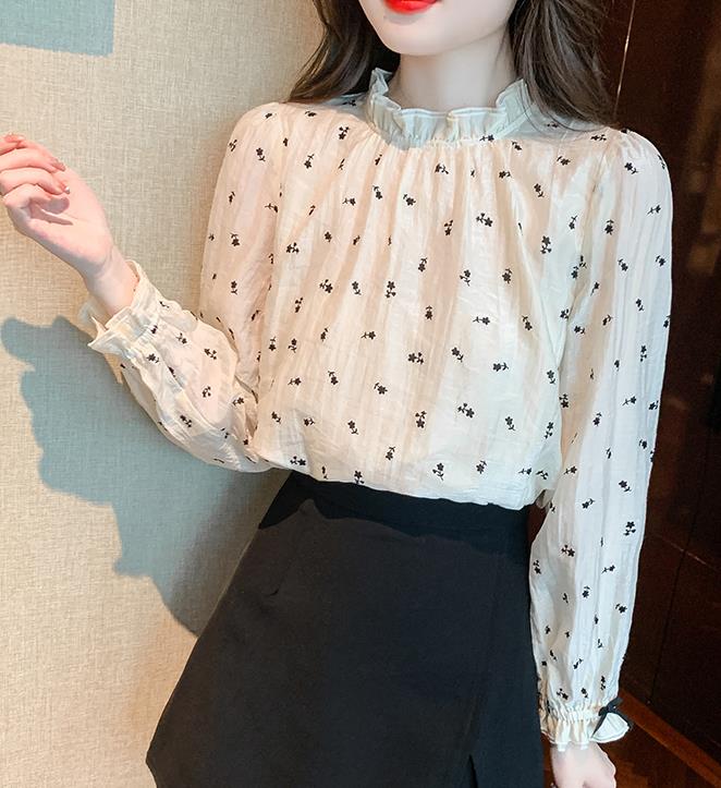Horn Sleeve Wave Point Stand Collars Blouse