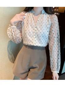 women's polka dot lace&chiffon shirt