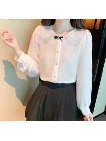Sweet style doll collar chiffon shirt women's long sleeve top