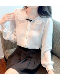 Sweet style doll collar chiffon shirt women's long sleeve top