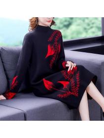 Fashion jacquard dress mid-length women's temperament knitted dress