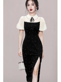 For Sale Bead Matching Color Matching Slim Dress 