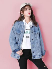 Trendy denim jacket women's loose Korean style simple matching top casual denim jacket