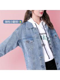 Trendy denim jacket women's loose Korean style simple matching top casual denim jacket