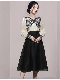 New butterfly decorated puff sleeves temperament top high waist skirt two-piece suit