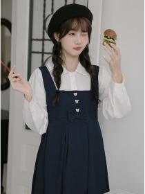 Autumn fashion Korean style fake two piece dress