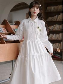 New style White Korean style Sweet long sleeve dress