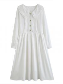 Autumn fashion long-sleeved loose white dress for women