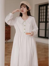 Autumn fashion long-sleeved loose white dress for women