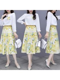 Fashion style long-sleeved chiffon shirt and skirt two-piece set