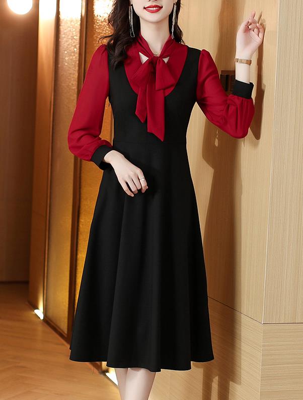 On Sale Color  Matching Stand Collars Dress