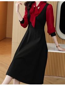 On Sale Color  Matching Stand Collars Dress 