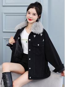 Winter new Denim fleece jacket women's Plus size loose cotton Jacket