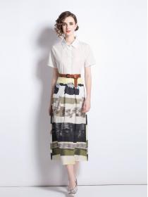White Top+Print Skirt Two Piece Set Summer New Fashion Set