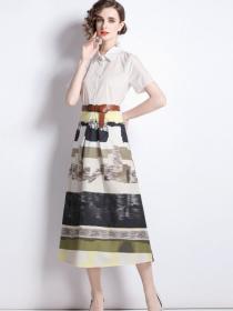 White Top+Print Skirt Two Piece Set Summer New Fashion Set