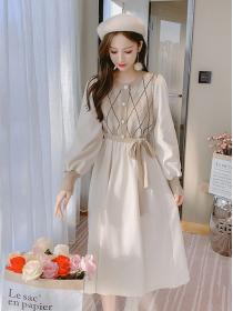 Winter new corduroy knitted retro long-sleeved dress