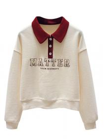 Autumn new polo collar embroidered loose sweater