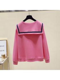 New style Navy Collar Letter Embroidered Loose Sweater
