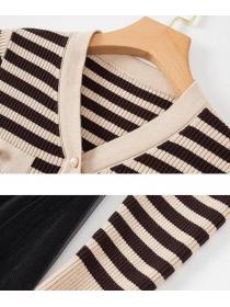 European Style Stripe Knitting Gauze Matching Dress 