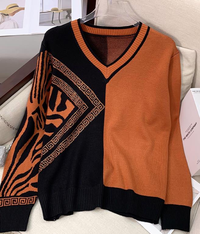 New Style Color Matching Knitting Fashion Loose Top