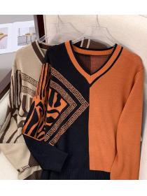New Style Color Matching Knitting Fashion Loose Top 