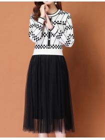 New Style Color Matching Knitting Fashion Loose Dress