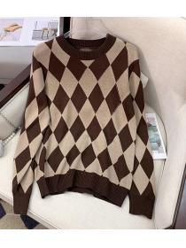 New Style Color Matching Loose Knitting Top 