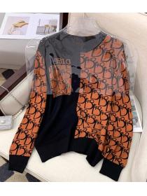 New Style Color Matching Loose Knitting Top 