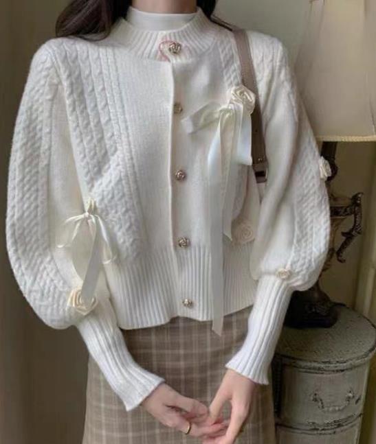 On Sale Stand Collars Knitting Flower Knitting Coat