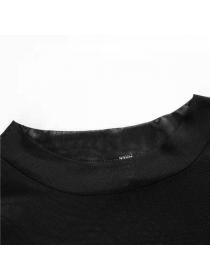 Outlet hot style Summer fashion Sexy Top High Neck Long Sleeve Black T-Shirt