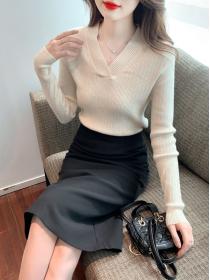 Fashionable Women's Winter new V-neck lace knitted Cardigans