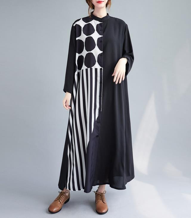 Long Sleeve Wave Pattern Patchwork Plus Size Women's Clothing  Dress