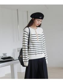 On Sale Stripe Color Matching Fashion Sweater