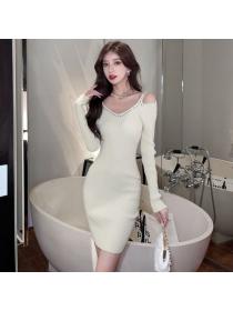 Winter sling hot drill strapless sexy knitted hip-full dress
