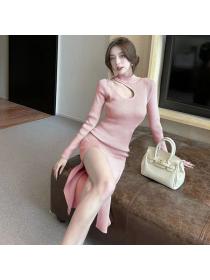Korean style long-sleeved knitted dress 