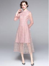 New style embroidery temperament pink Slim cheongsam dress