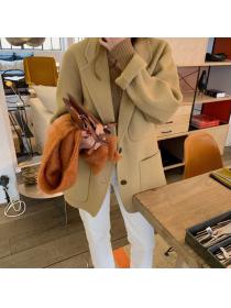 Simple style suit collar temperament woolen coat