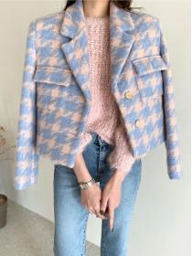 Simple style Chic houndstooth thick woolen coat