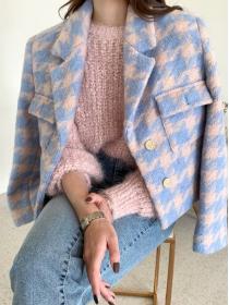 Simple style Chic houndstooth thick woolen coat
