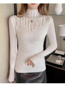 European Style  Slim  Embroidery Crew Neck Patchwork Casual Top
