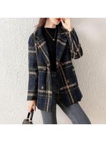 Winter new fashion British style plaid woolen coat