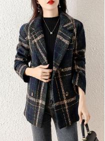 Winter new fashion British style plaid woolen coat