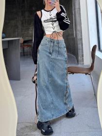 New style high-waist Slit denim skirt 