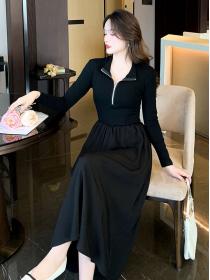Black slim long sleeve dress women autumn new long dress
