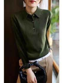 Dark green polo neck knitwear women's new fall solid color Top