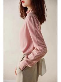 Elegant style stand collar knit Pullover for women