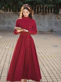 Winter new Vintage style temperament corduroy dress