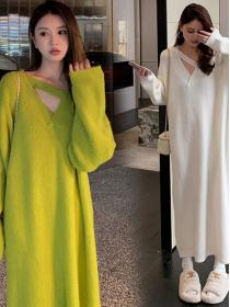 Winter ankle-length loose Solid color Knit dress