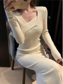 Korean style chic high waist temperament knit dress